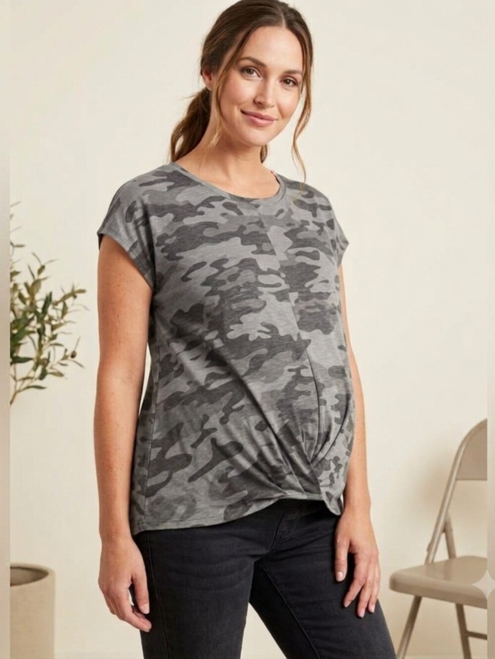 Paisley Sky Camouflage Short Sleeve Maternity Top